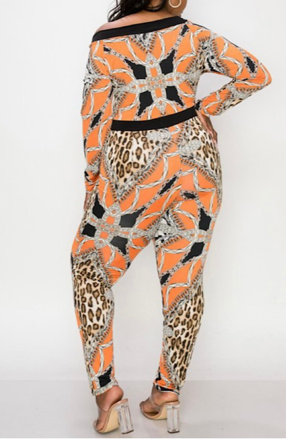 Animal Chain Print Off Shoulder Jumpsuit