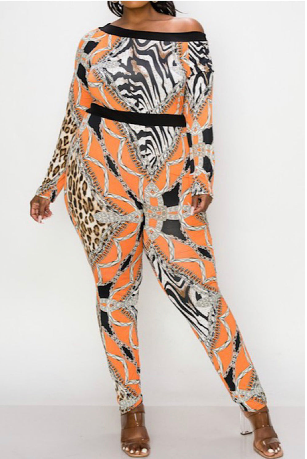 Animal Chain Print Off Shoulder Jumpsuit