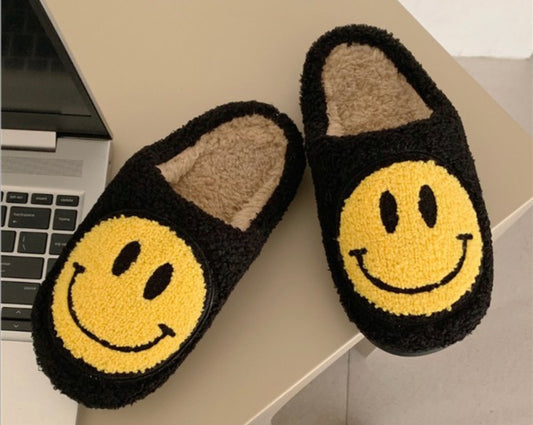 Smiley Face Slippers Black/Yellow