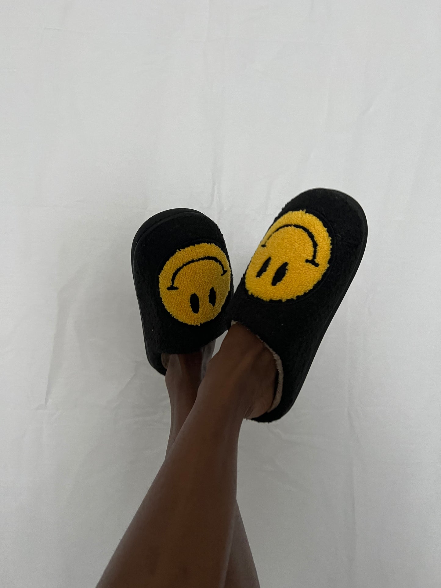 Smiley Face Slippers Black/Yellow